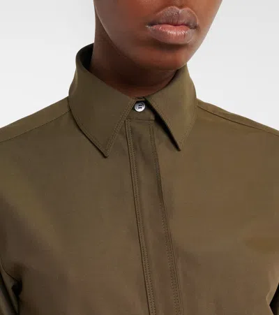 Loewe Womens Khaki Green Pleated Short-sleeve Cotton Blend Mini Dress