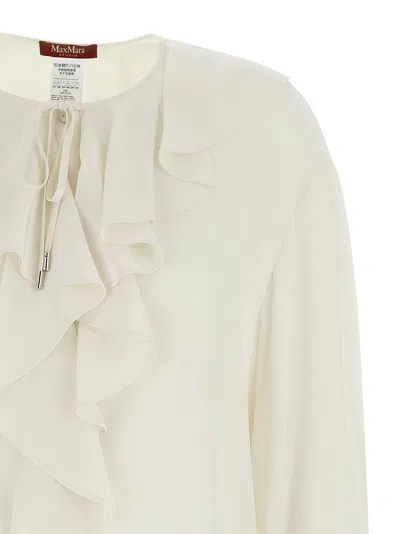 Max Mara Epoica Shirt With Ruffles Without Collar In White