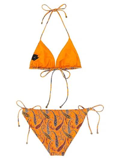 Etro Paisley-print Triangle Bikini In Brown