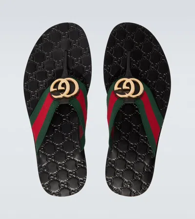 Gucci Web Stripe-embellished Flip Flops In Black