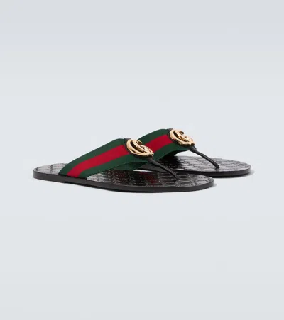 Gucci Web Stripe-embellished Flip Flops In Black