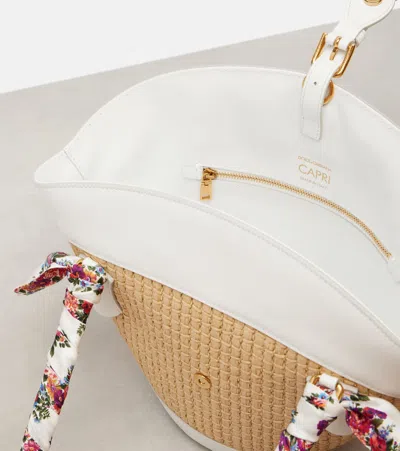 Dolce & Gabbana Borsa A Spalla Coffa Capri In Rafia Con Stampa Floreale Dolce E Gabbana In Sand
