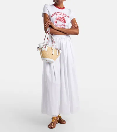Dolce & Gabbana Borsa A Spalla Coffa Capri In Rafia Con Stampa Floreale Dolce E Gabbana In Sand