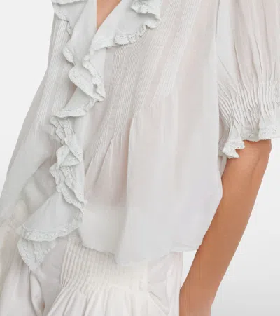 Doen Henri Ruffled Pintucked Broderie Anglaise Cotton Top In White