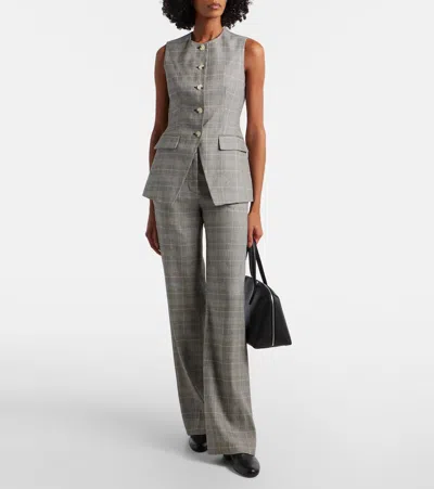 Veronica Beard Jude High Waist Wide Leg Glen Plaid Pants In Gray