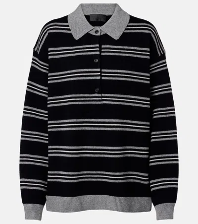 Nili Lotan Galvez Striped Cashmere Polo Sweater In Black