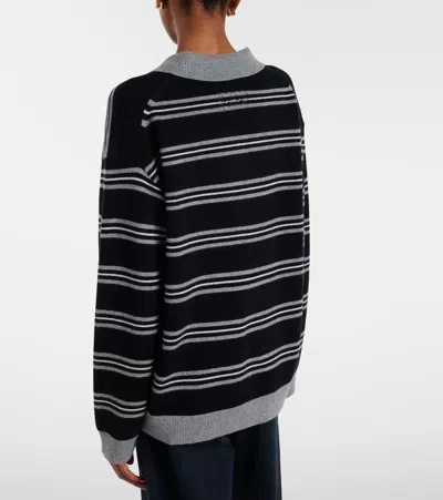 Nili Lotan Galvez Striped Cashmere Polo Sweater In Black