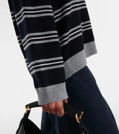 Nili Lotan Galvez Striped Cashmere Polo Sweater In Black