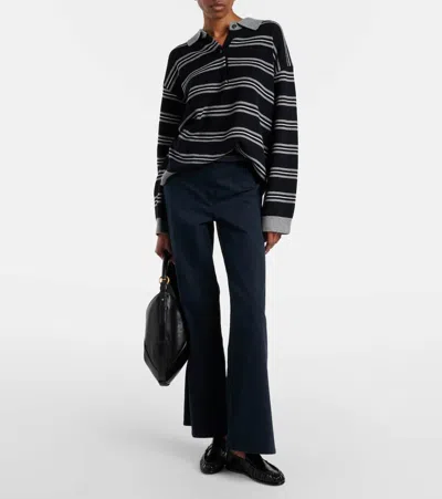 Nili Lotan Galvez Striped Cashmere Polo Sweater In Black