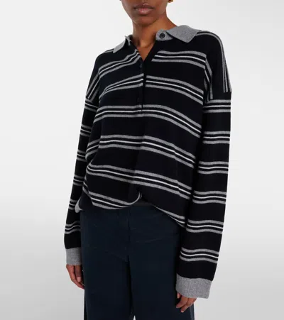 Nili Lotan Galvez Striped Cashmere Polo Sweater In Black
