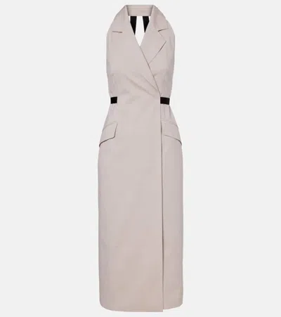 Max Mara Cime Stretch Cotton And Wool-blend Halterneck Maxi Dress In Neutral
