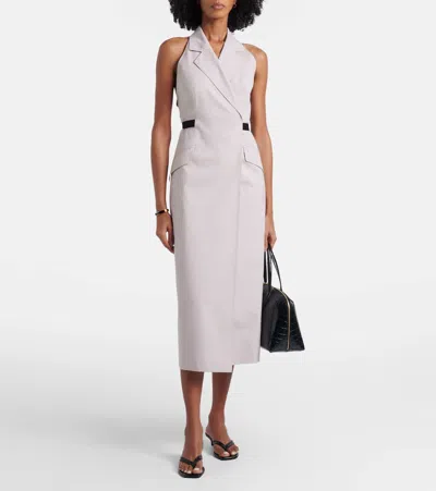 Max Mara Cime Stretch Cotton And Wool-blend Halterneck Maxi Dress In Neutral