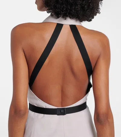 Max Mara Cime Stretch Cotton And Wool-blend Halterneck Maxi Dress In Neutral