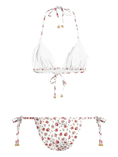 Dolce & Gabbana Small Rose-print Triangle Bikini In White