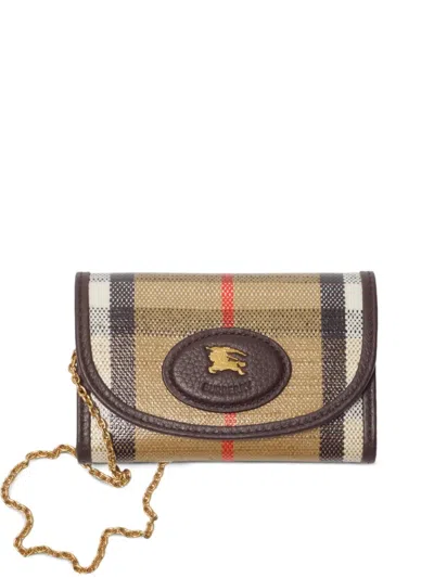 Burberry Compact Wallet With Leather Inserts In Check Pattern In Multi