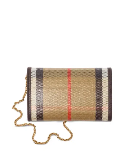Burberry Compact Wallet With Leather Inserts In Check Pattern In Multi
