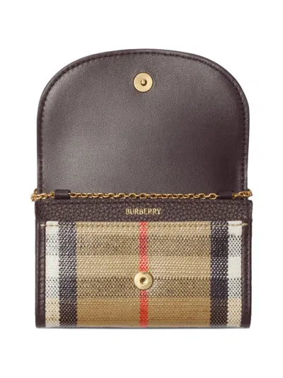 Burberry Compact Wallet With Leather Inserts In Check Pattern In Multi