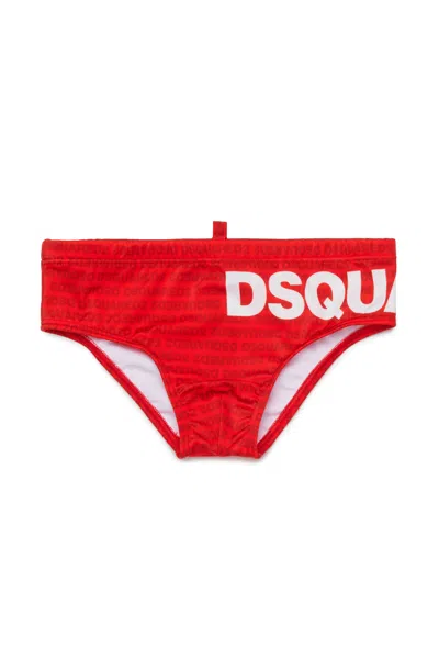 Dsquared2 Kids All-over Logo Patterned Swim Trunks In Red