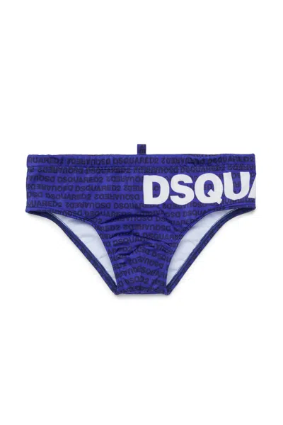 Dsquared2 Kids All-over Logo Patterned Swim Trunks In Blue