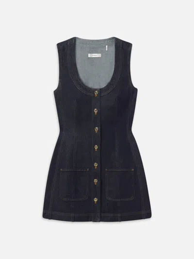 Frame Paneled Recycled Denim Mini Dress In Blue