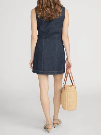 Frame Paneled Recycled Denim Mini Dress In Blue