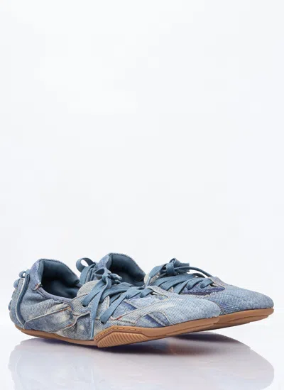 Acne Studios Bilaria Paneled Logo-print Denim Ballet Flats In Blue