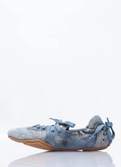 Acne Studios Bilaria Paneled Logo-print Denim Ballet Flats In Blue