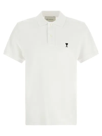 Ami Alexandre Mattiussi Ami Paris Men White Polo Shirt With Adc Embroidery On The Front And Classic Collar In Cotton Man In Multi