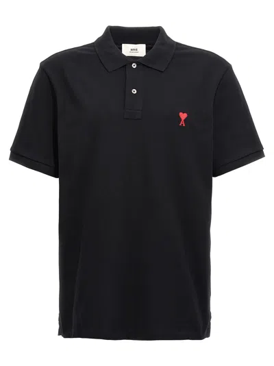 Ami Alexandre Mattiussi Ami Paris Men Black Polo Shirt With Adc Embroidery At The Front In Cotton Man