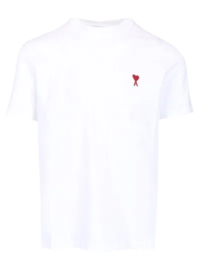 Ami Alexandre Mattiussi De Caur Embroidered Organic Cotton-jersey T-shirt In White