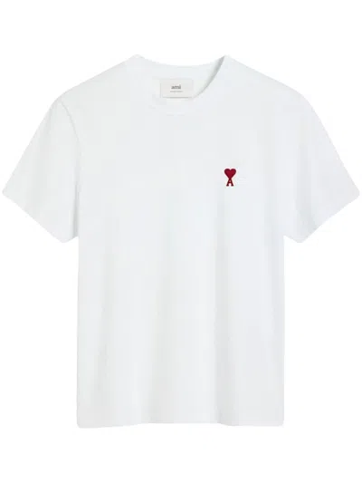 Ami Alexandre Mattiussi De Caur Embroidered Organic Cotton-jersey T-shirt In White