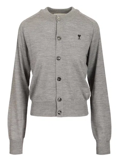 Ami Alexandre Mattiussi Grey Wool Crewneck Ami De Coeur Cardigan Grey In Gray