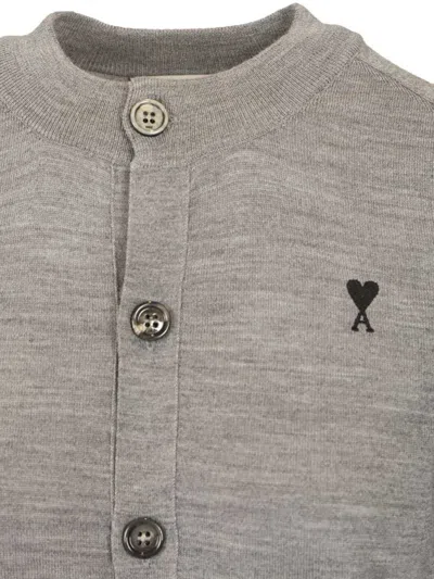 Ami Alexandre Mattiussi Grey Wool Crewneck Ami De Coeur Cardigan Grey In Gray