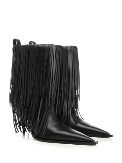 Balenciaga Avenue Fringe Ankle Boots Pointed Toe Pull Tab In Black