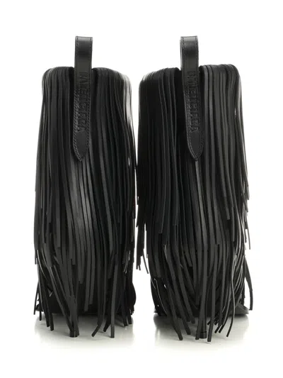Balenciaga Avenue Fringe Ankle Boots Pointed Toe Pull Tab In Black
