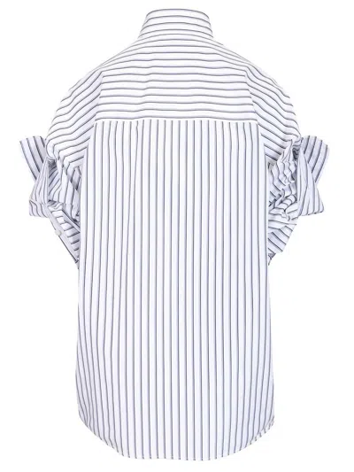 Balenciaga Women White Shirt With Button-down Collar Striped Motif And Front Pocket In Cotton Woman In Multi