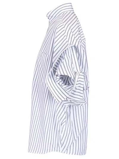 Balenciaga Women White Shirt With Button-down Collar Striped Motif And Front Pocket In Cotton Woman In Multi