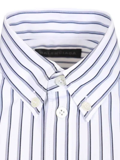 Balenciaga Women White Shirt With Button-down Collar Striped Motif And Front Pocket In Cotton Woman In Multi