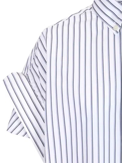 Balenciaga Women White Shirt With Button-down Collar Striped Motif And Front Pocket In Cotton Woman In Multi