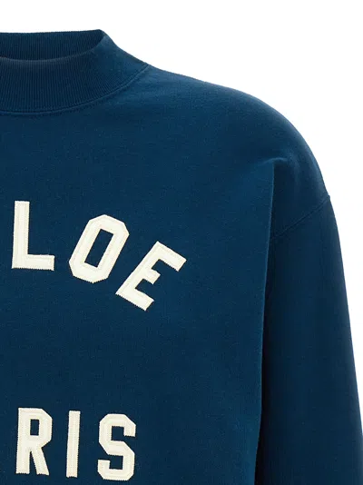 Chloé Blue Crewneck Sweatshirt With Logo Lettering Print In Cotton Woman In Blue