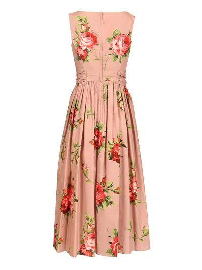 Dolce & Gabbana Abito Midi In Cotone Rosa Con Stampa Fiori Dolce E Gabbana In Pink
