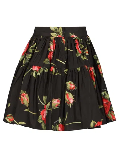 Dolce & Gabbana Black Mini Skirt With Floral Print Dolce E Gabbana