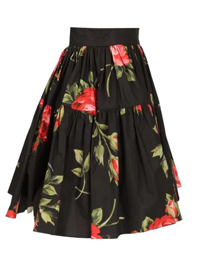 Dolce & Gabbana Black Mini Skirt With Floral Print Dolce E Gabbana