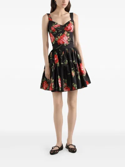 Dolce & Gabbana Black Mini Skirt With Floral Print Dolce E Gabbana