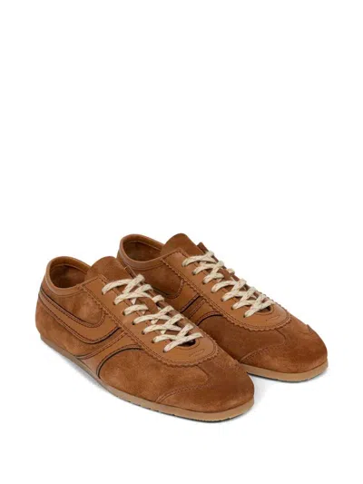 Dries Van Noten Women Beige Low-top Sneakers With Two-tone Lace-up In Suede Woman In Brown