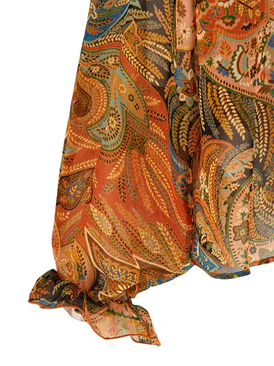 Etro Sheer Chiffon Shirt Paisley Ruffle Neckline In Multi