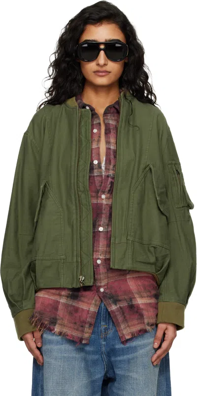 R13 Bubble Pocket Bomber Jacket In Green