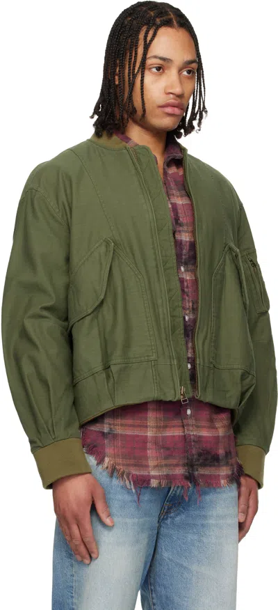 R13 Khaki Bubble Bomber Jacket In Green