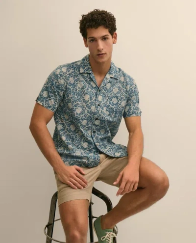 Brooks Brothers Block Print Cotton Camp Shirt In Green