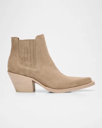 Paris Texas Texan Ankle Boots In Stone Calf Suede Leather In Gray